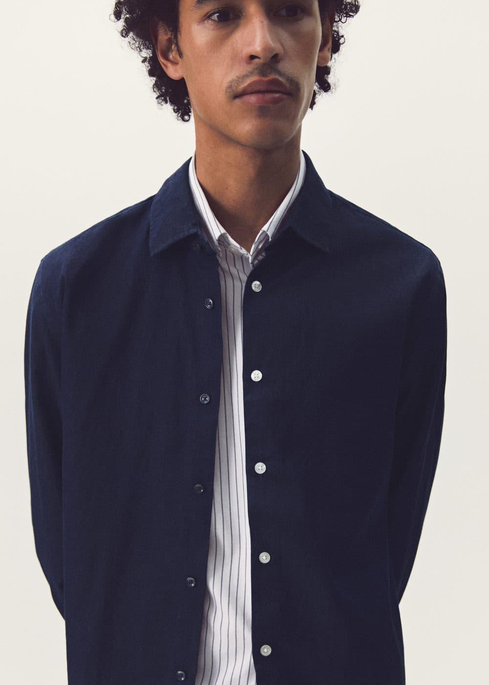 MANGO MAN - Slim-fit chambray cotton shirt dark blueMen Product Image