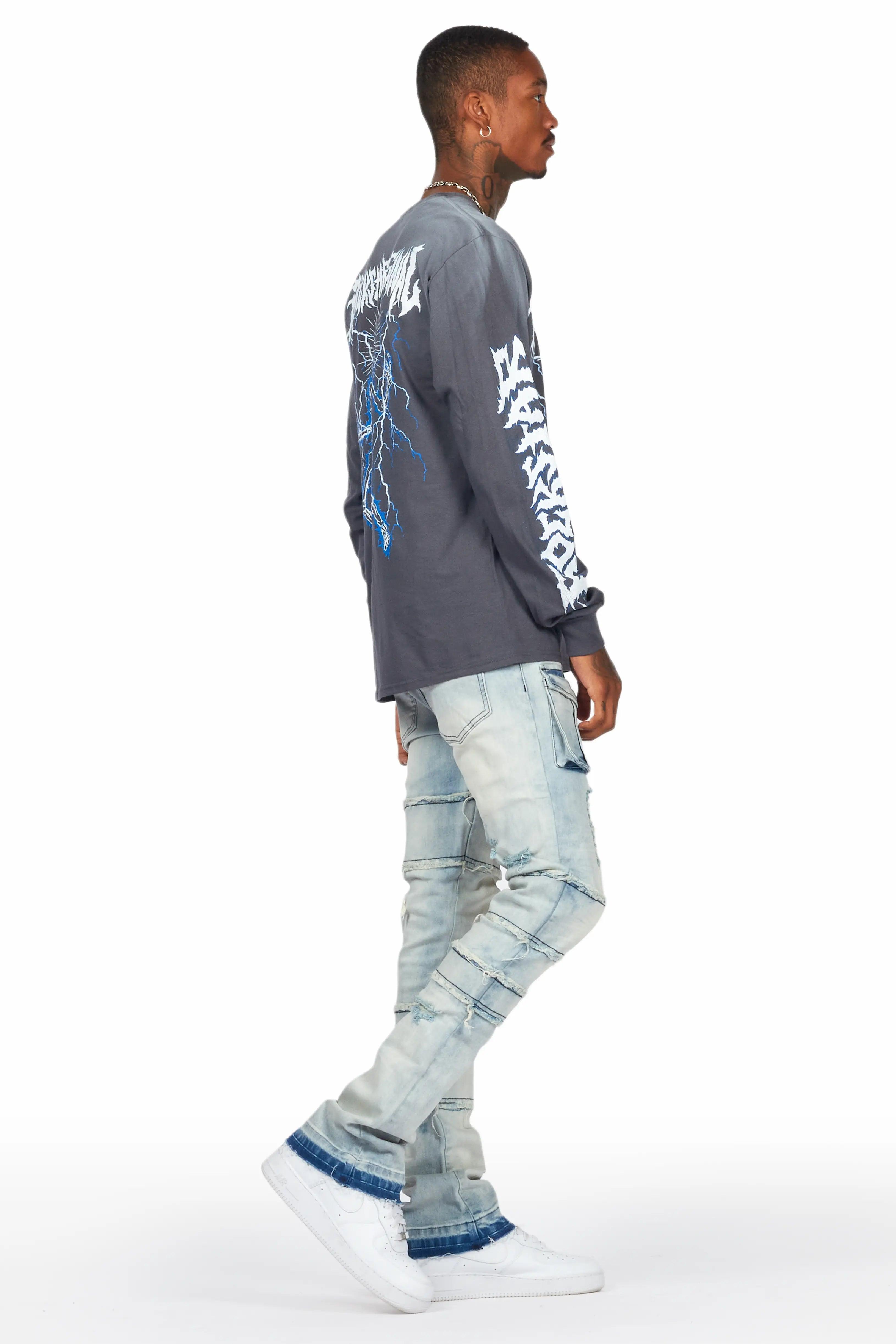 Folant Light Blue Stacked Cargo Flare Jean Male Product Image