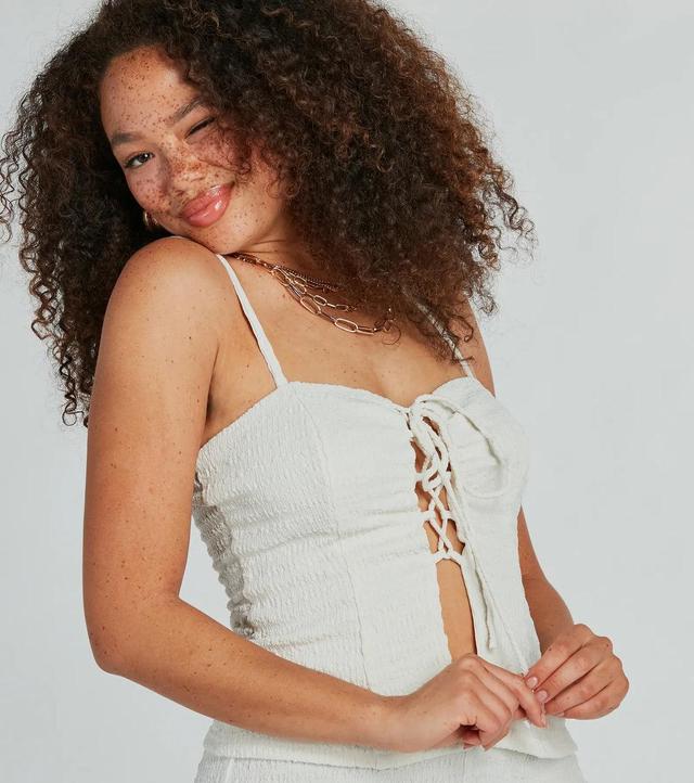 So Boho Lace-Up Crinkle Knit Top Product Image