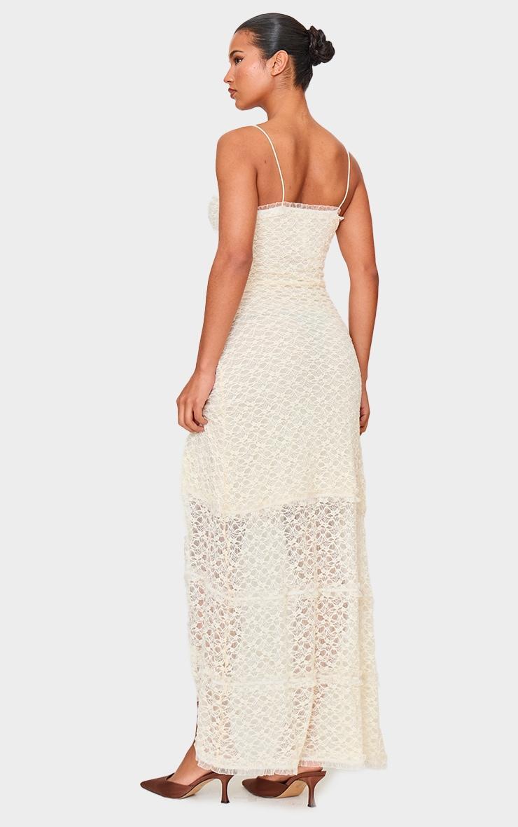 Cream Lace Mesh Cut Out Maxi Dress Product Image