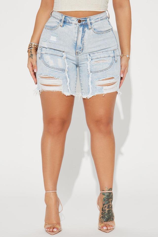 Coming Together Stretch Denim Bermuda Shorts - Light Wash Product Image