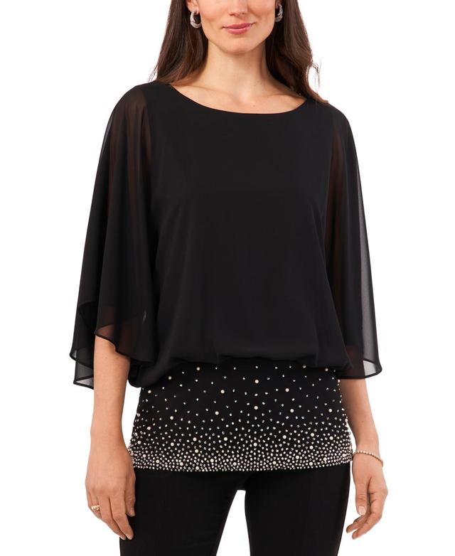 Msk Womens Beaded-Band Blouson-Overlay 3/4-Sleeve Top Product Image