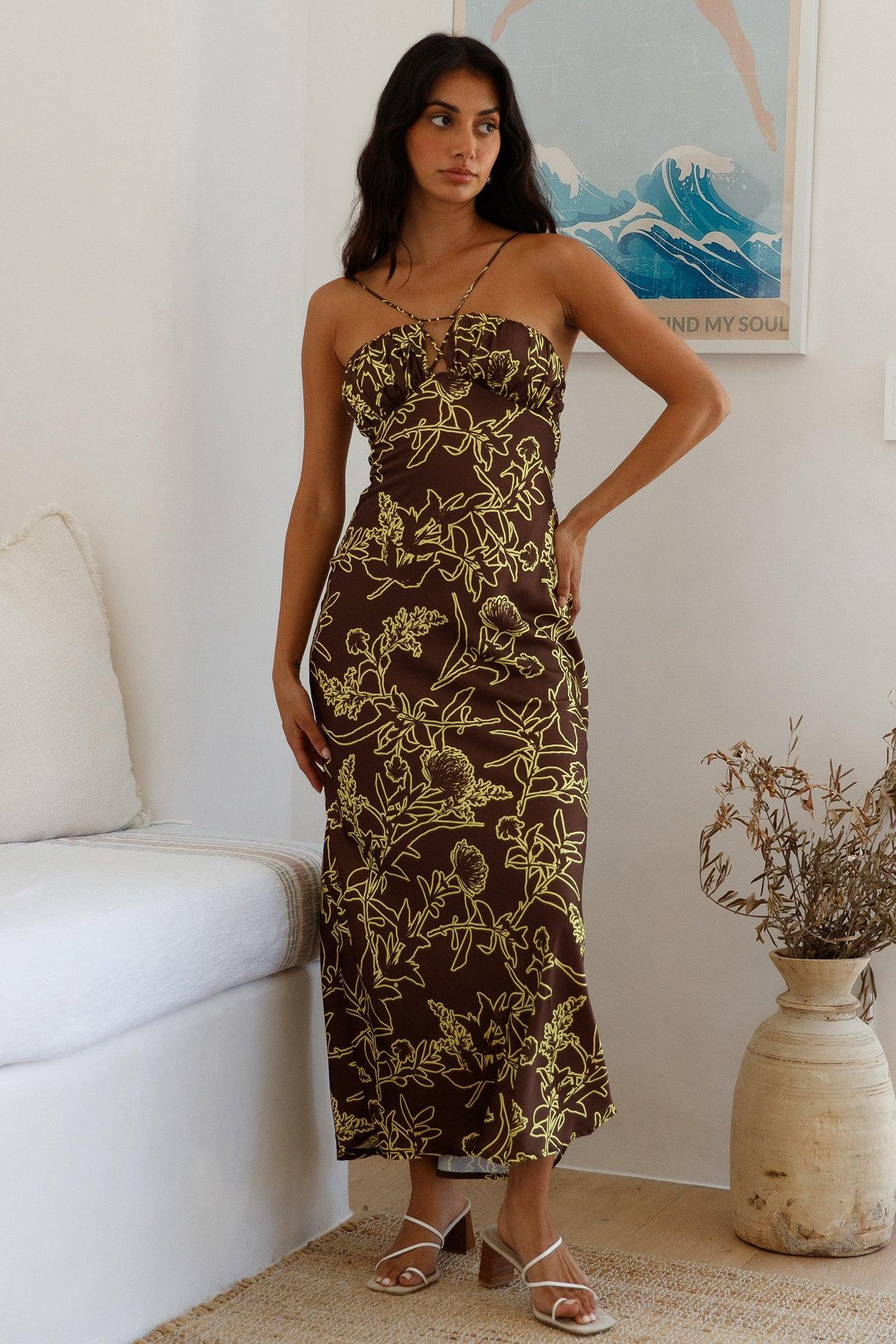 Sundown Hour Satin Maxi Dress Brown Product Image