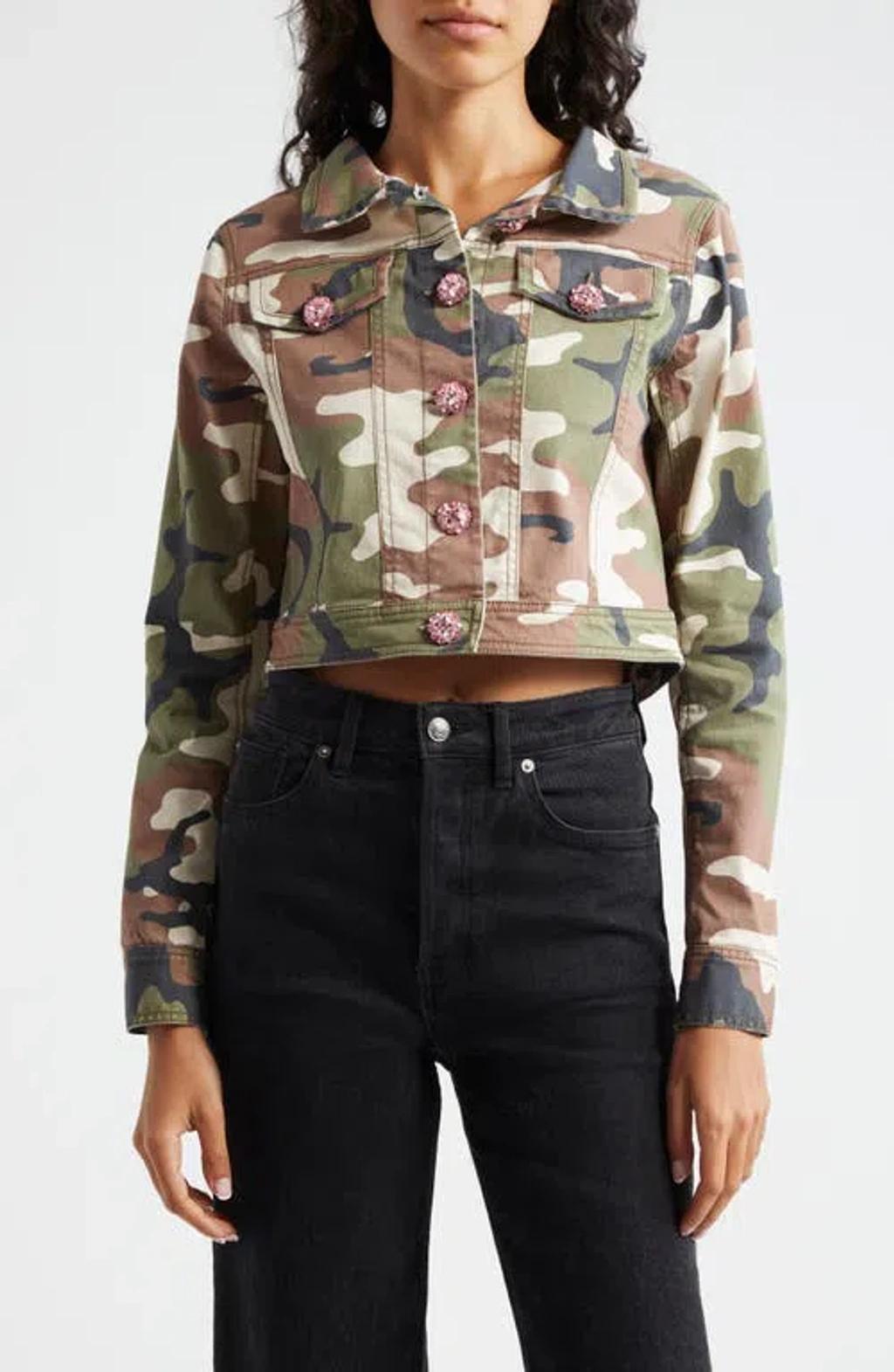 Regina Cropped Camo Rhinestone Jacket In Classic Multi Product Image