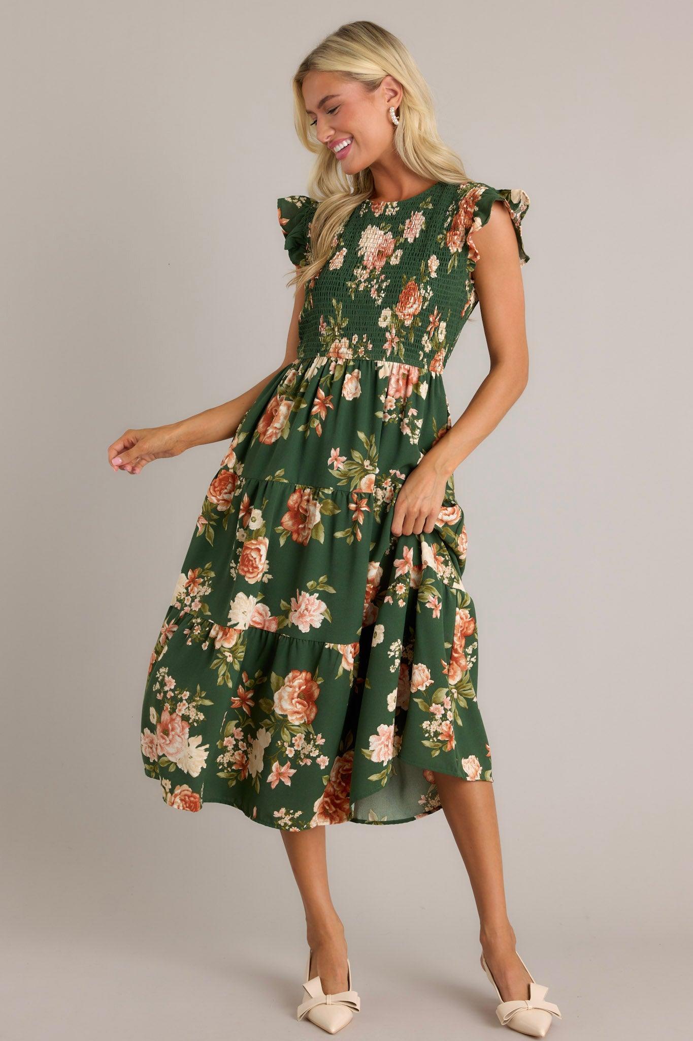 Desert Dawn Green Floral Midi Dress Product Image