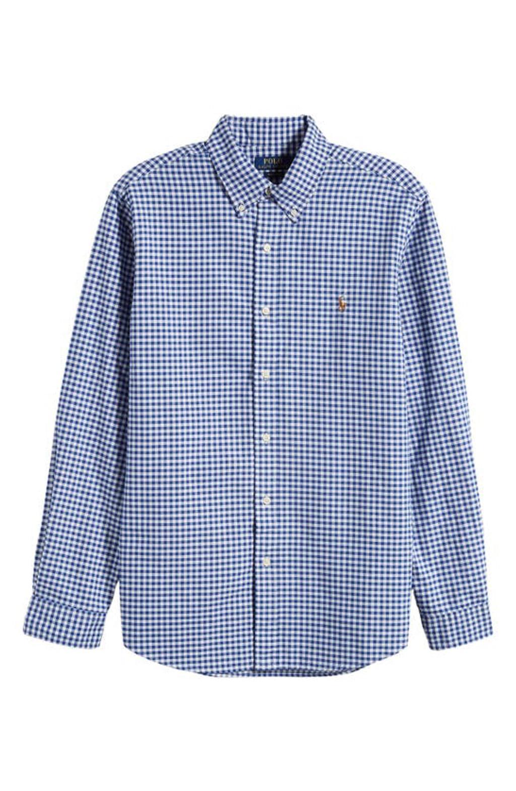 Classic Fit Long Sleeve Gingham Checked Button Down Shirt In Blue Product Image