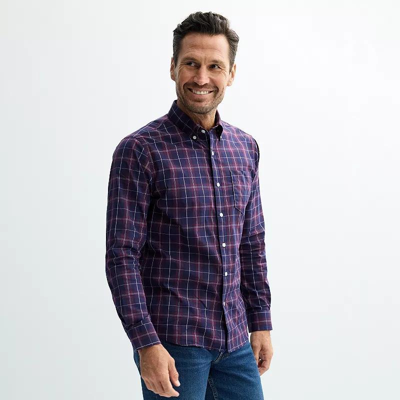 Mens Sonoma Goods For Life Long Sleeve Perfect Length Button-Down Shirt Blue Gingham Product Image