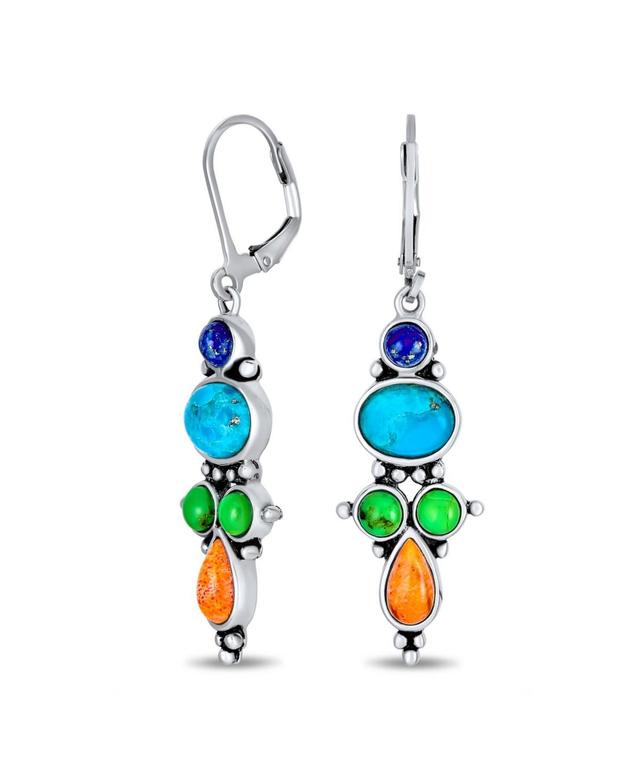 Bling Jewelry Southwest Style Multicolor Blue Natural Lapis Turquoise Orange Coral Lever Back Dangle Earrings For Women Sterling Silver Product Image