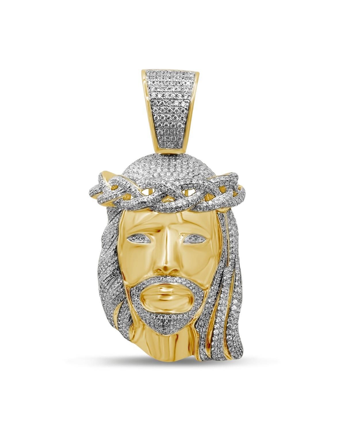 Mens Diamond (1-1/2 ct. t.w.) Christ Head Pendant in 14K Yellow Gold over Sterling Silver Product Image