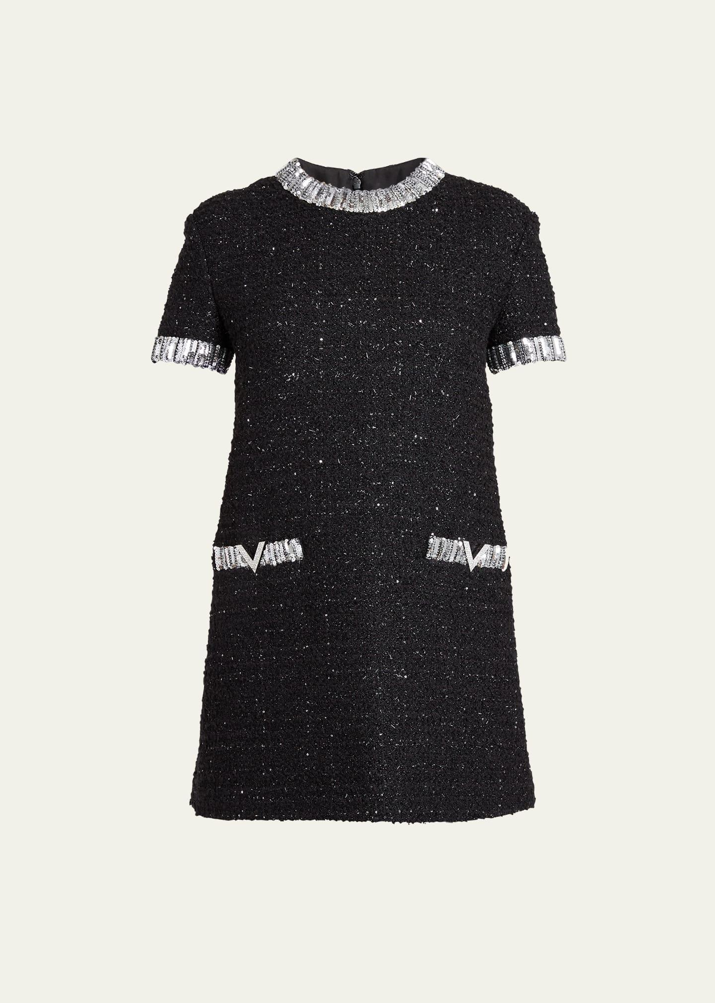 Womens Embroidered Glaze Tweed Short Dress Product Image