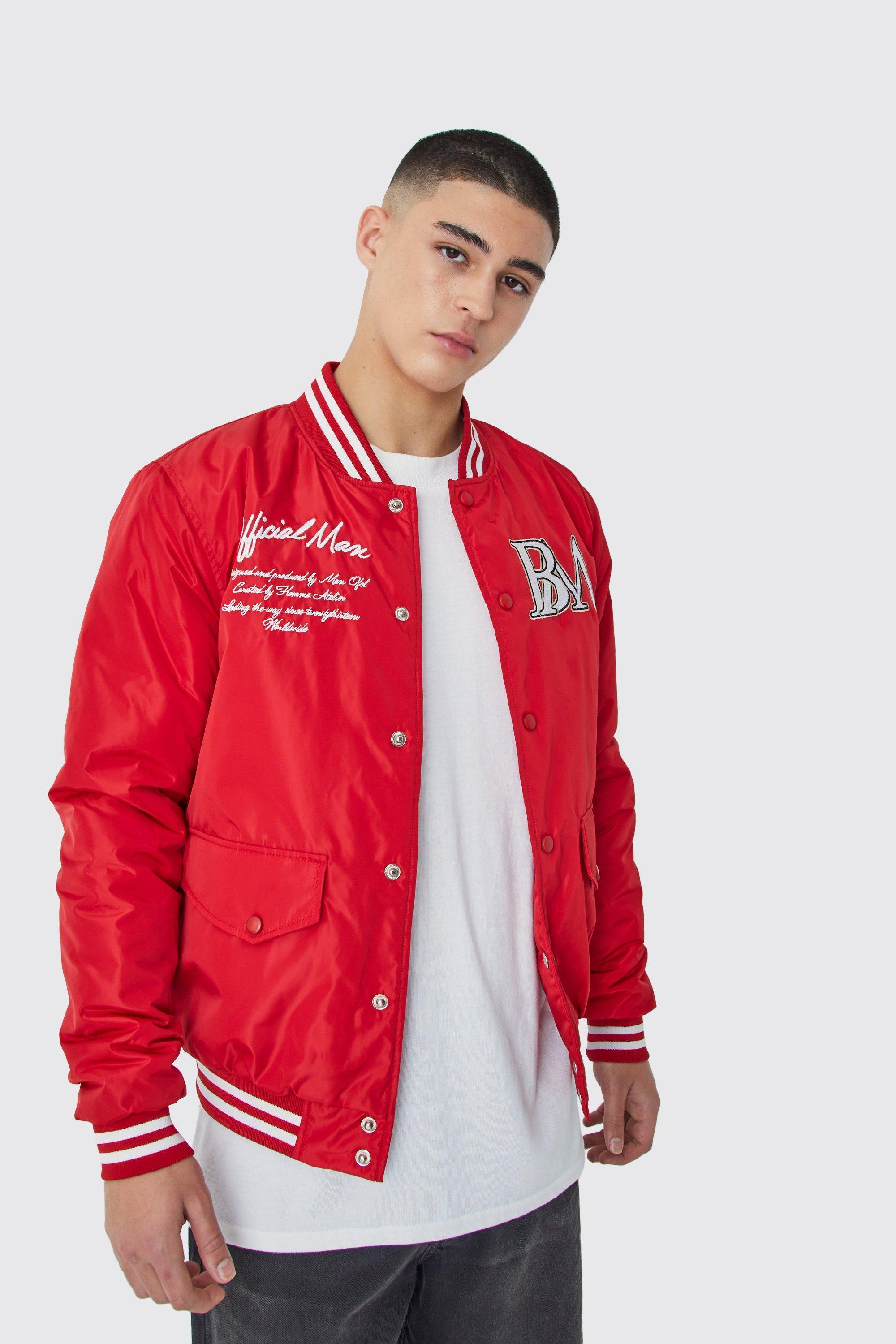 Nylon Varsity Jacket With Badges | boohooMAN USA Product Image