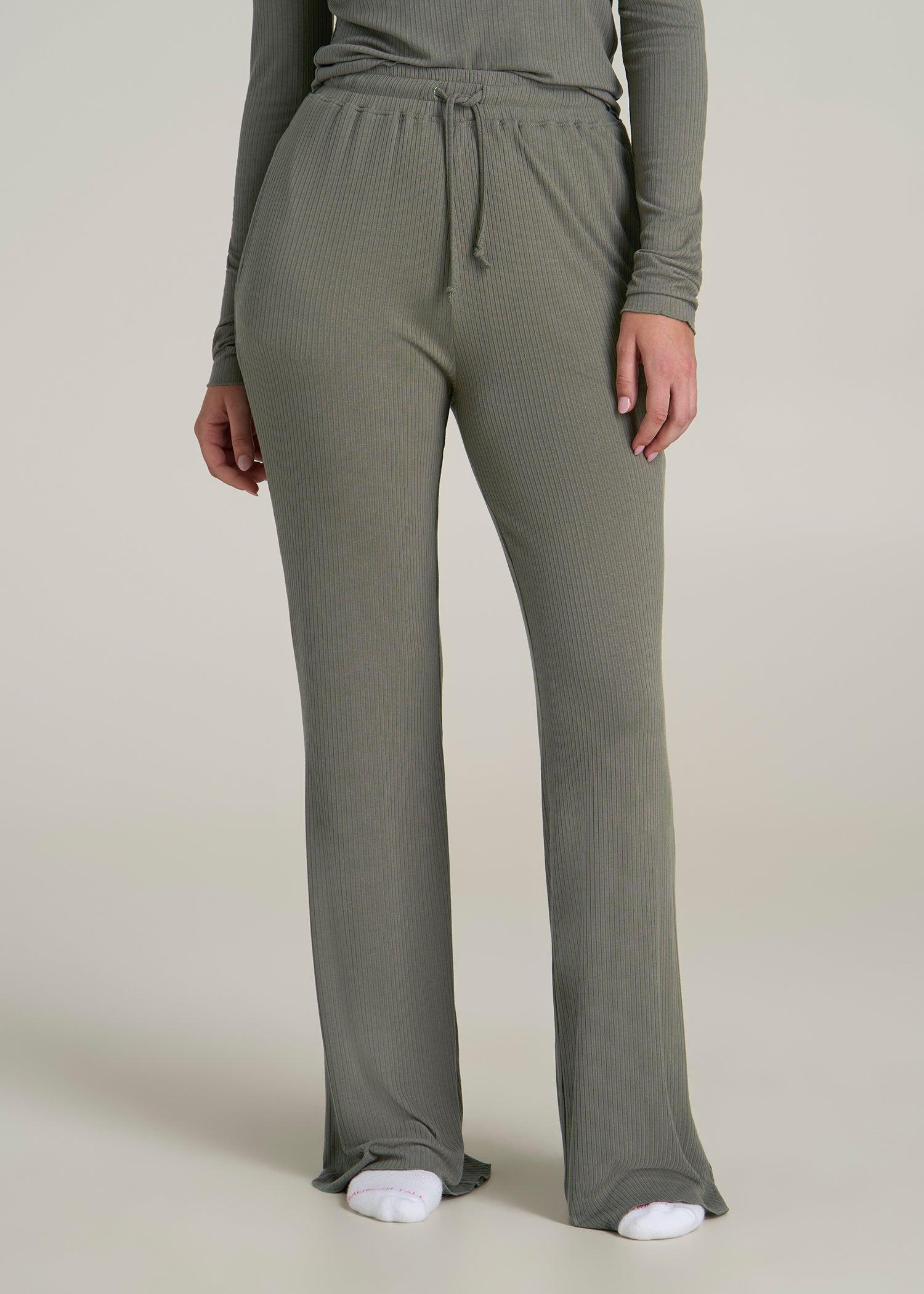 Ribbed Flare Pants for Tall Women in Camper Green product image