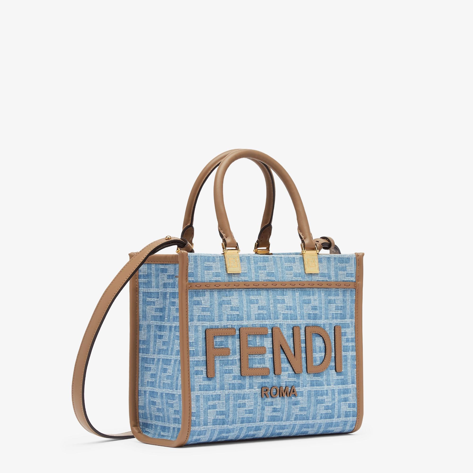 Fendi Sunshine SmallLight blue FF denim fabric shopper Product Image