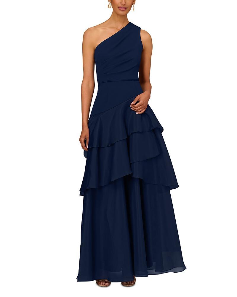 Aidan Mattox by Adrianna Papell Tiered One-Shoulder Ballgown Product Image