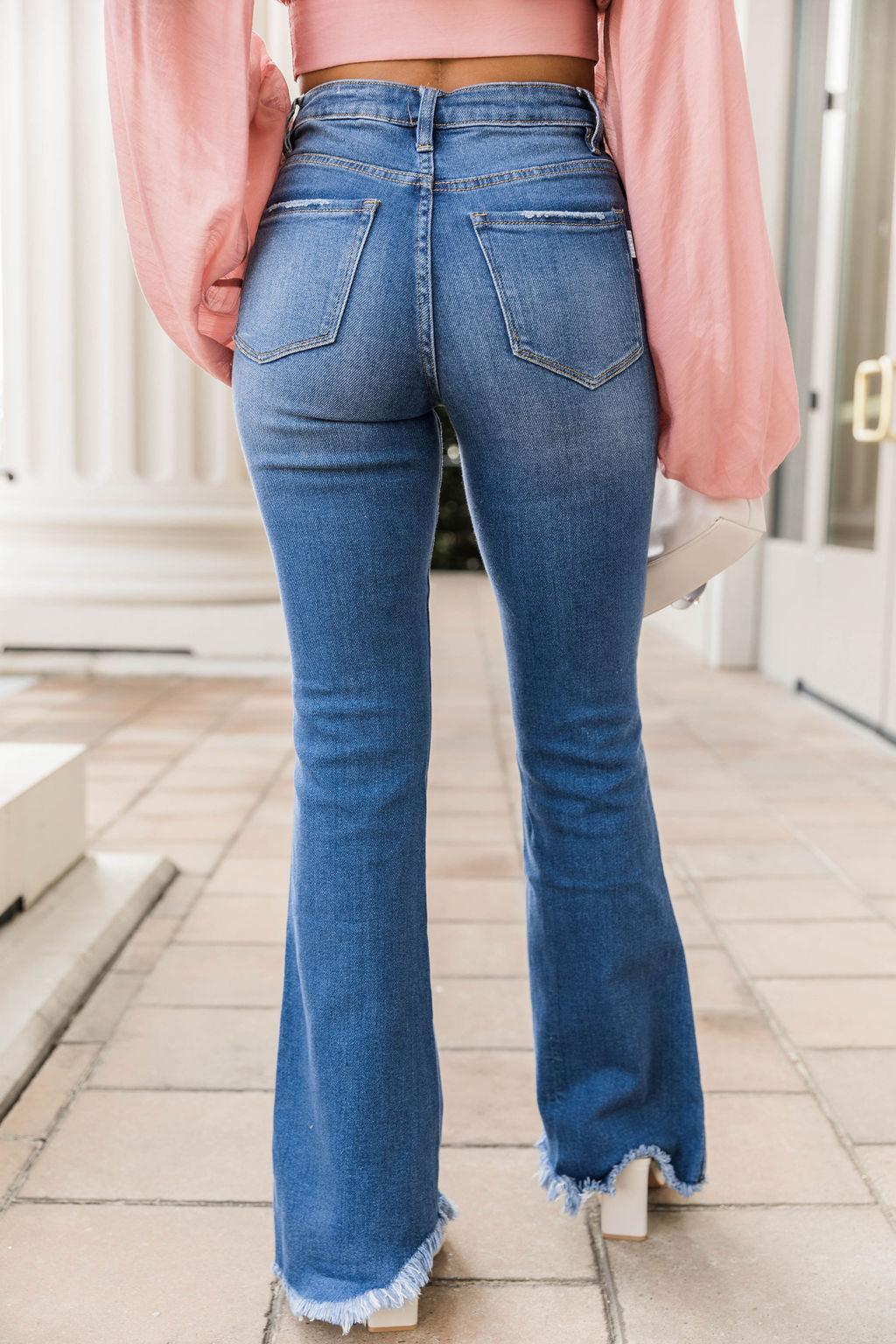 Hillary Frayed Hem Medium Wash Flare Jeans FINAL SALE Product Image