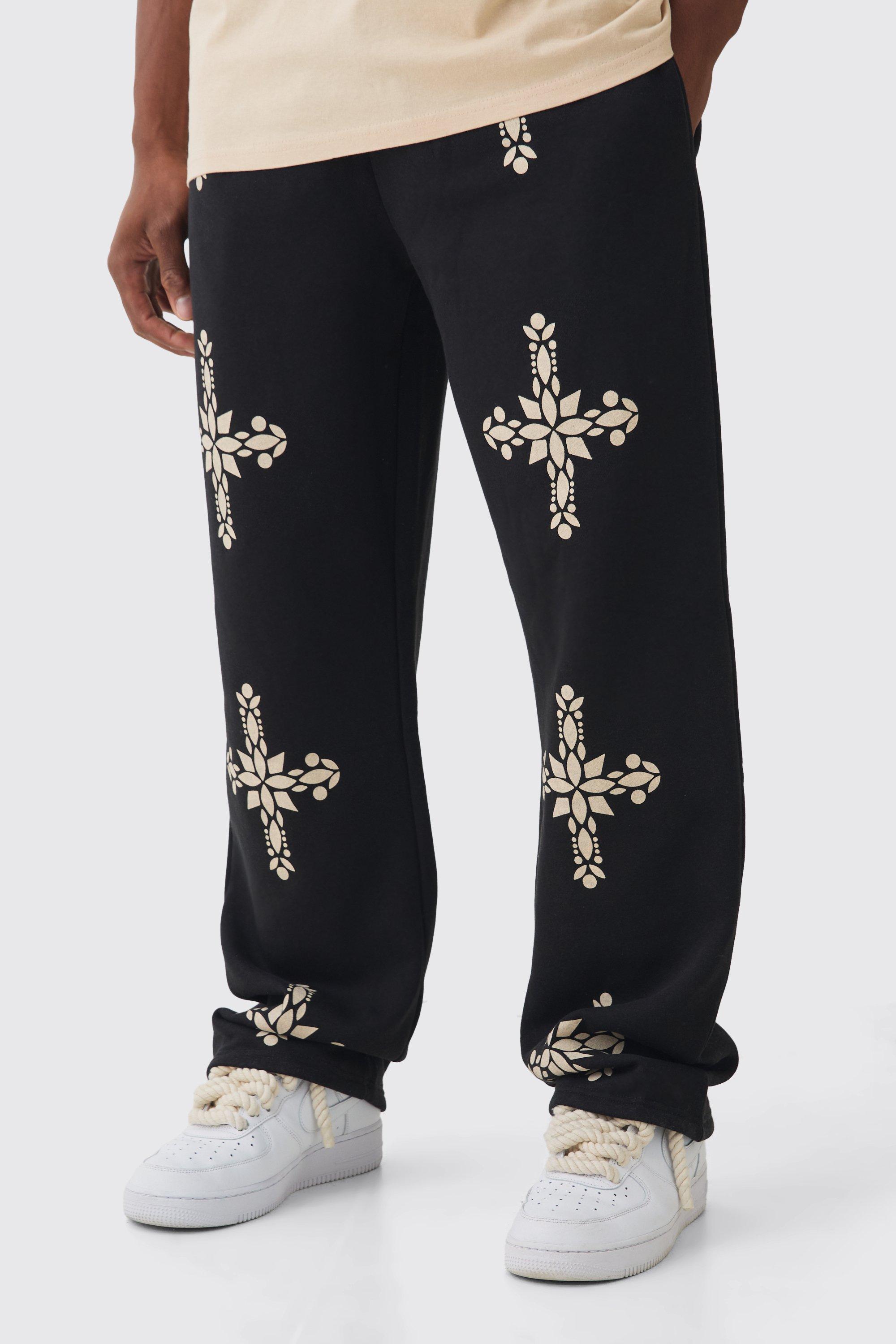 Relaxed Fit Gothic Cross Print Sweatpants | boohooMAN USA Product Image