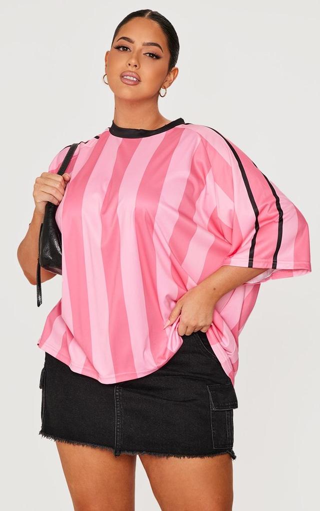 Plus Pink Striped Oversized Football T-shirt Product Image