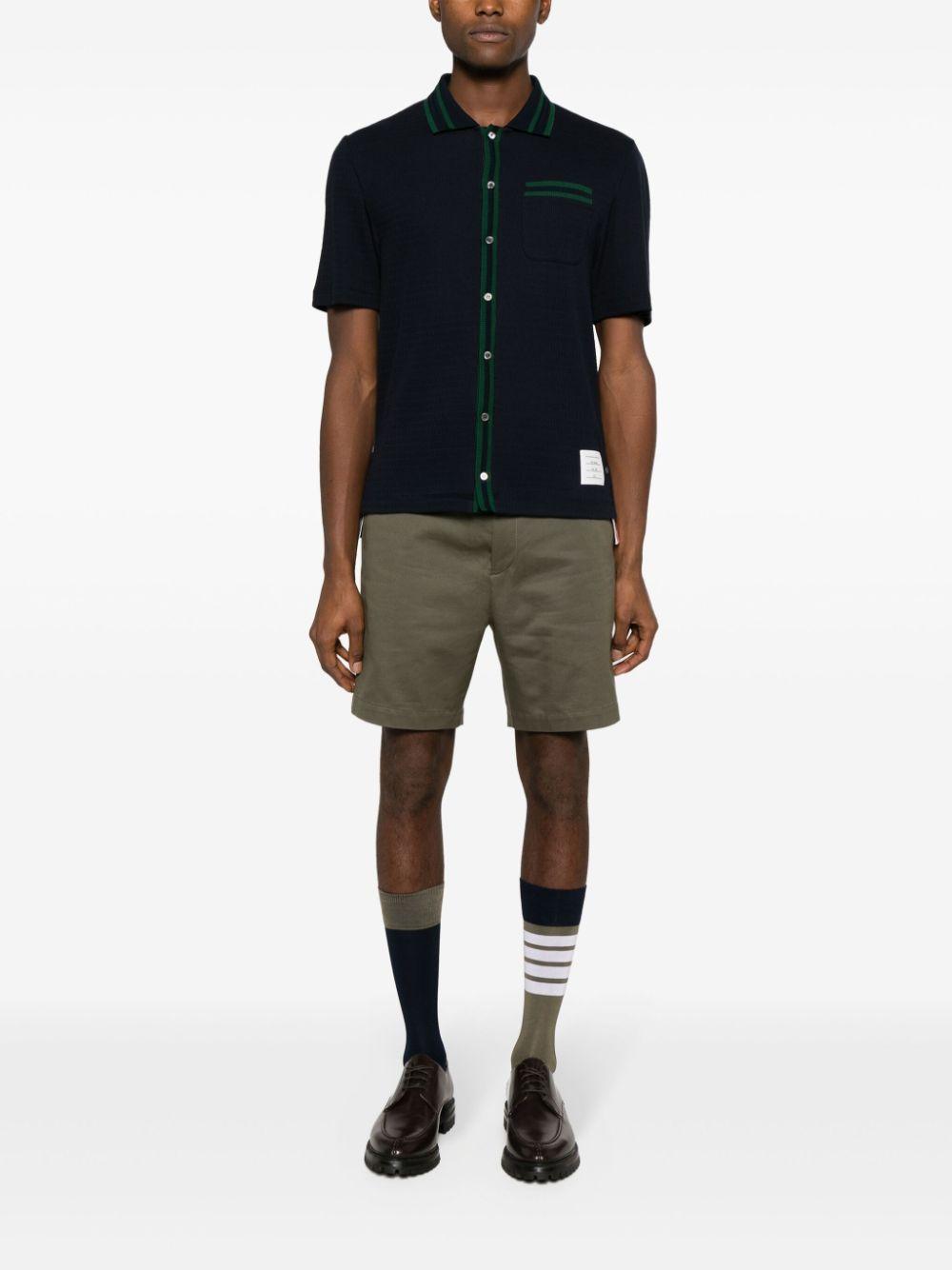 THOM BROWNE Knitted Cotton Shirt In 415 Navy Product Image