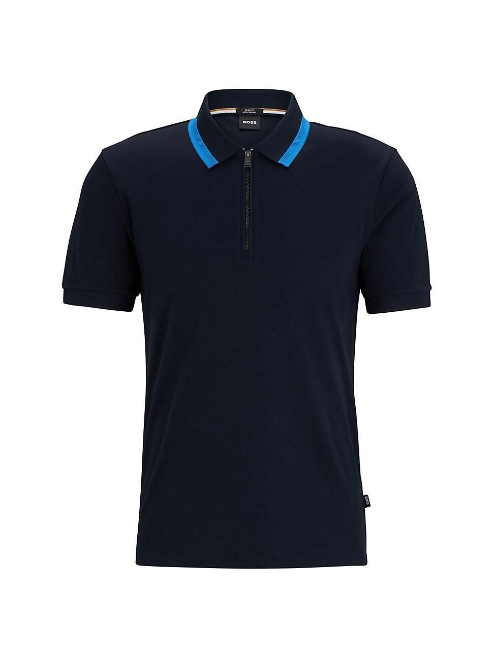 Mens Slim-Fit Polo Shirt In Cotton With Zipper Neck Product Image