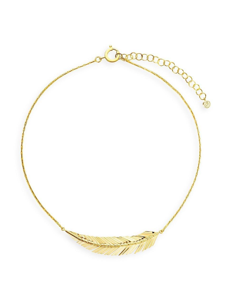 Womens Feather 18K Yellow Gold Medium Pendant Necklace Product Image