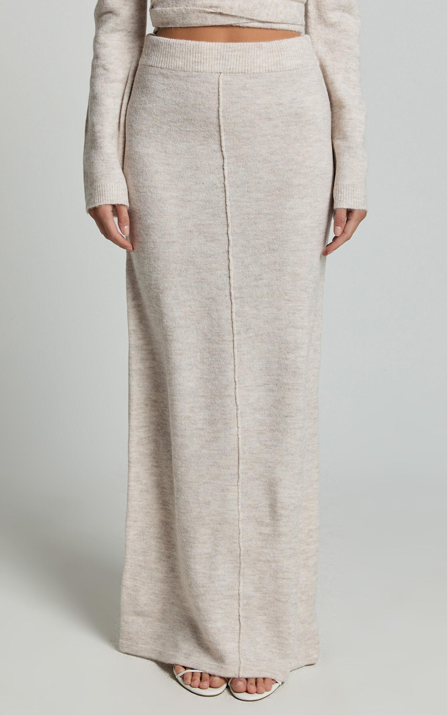 Tessa Maxi Skirt - Knitted Column Maxi Skirt in Stone Product Image