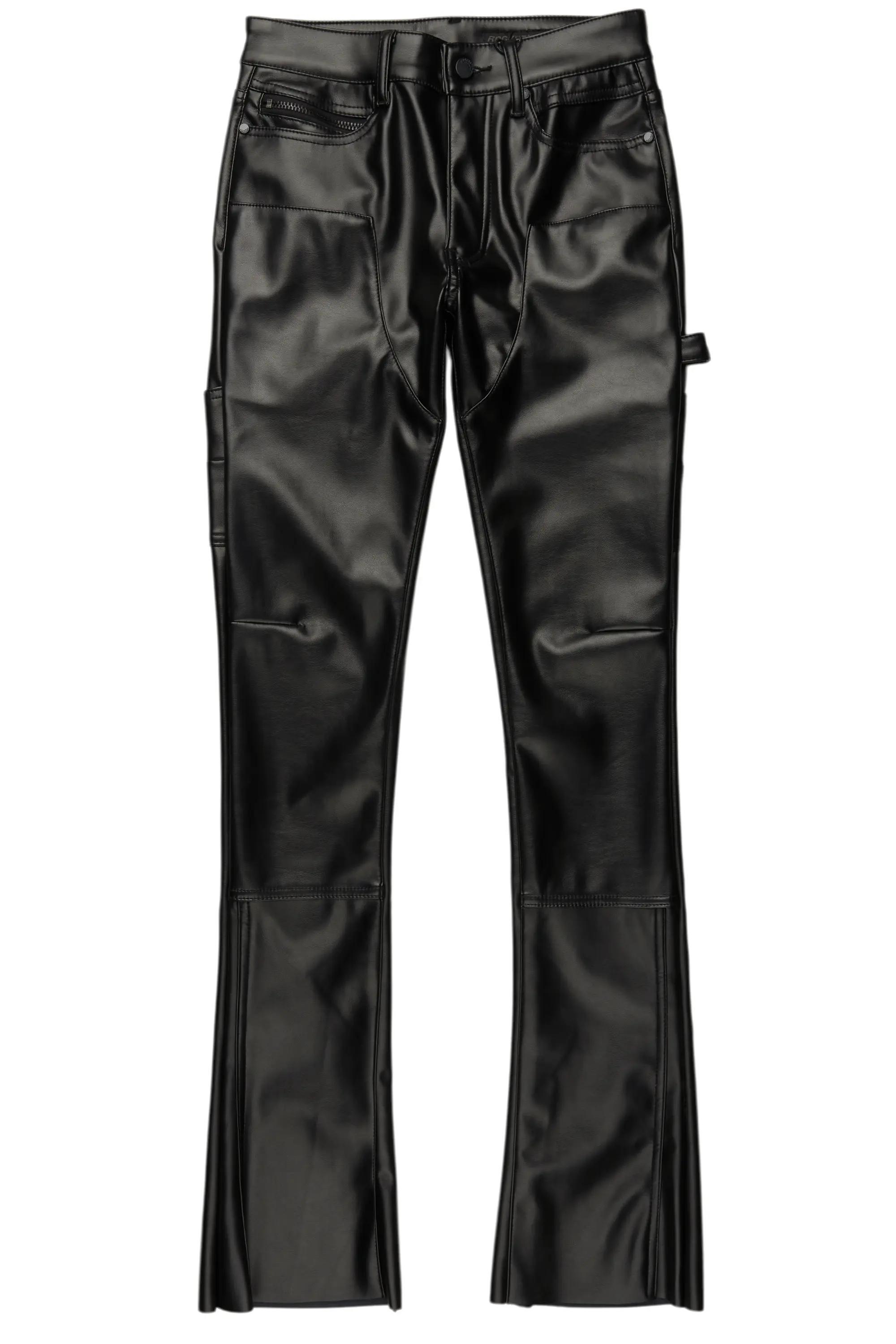 Quatz Black Leather Stacked Flare Jean Male Product Image