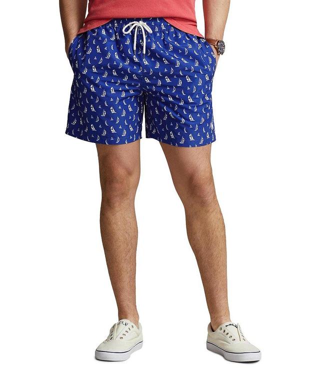 Polo Ralph Lauren Classic Fit Traveler Sailboat-Print 5.75#double; Inseam Swim Trunks Product Image