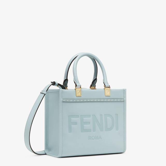 Fendi Sunshine SmallLight blue leather shopper Product Image