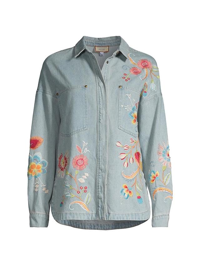 Womens Joele Floral-Embroidered Denim Overshirt Product Image