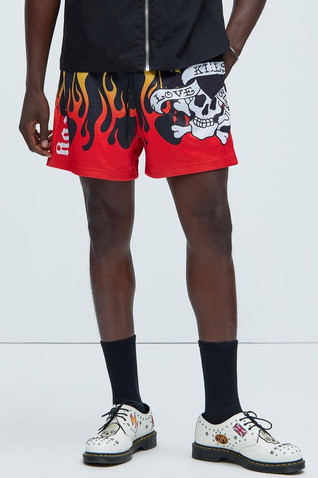 Ed Hardy Fire Skulls Mesh Shorts - Black Product Image