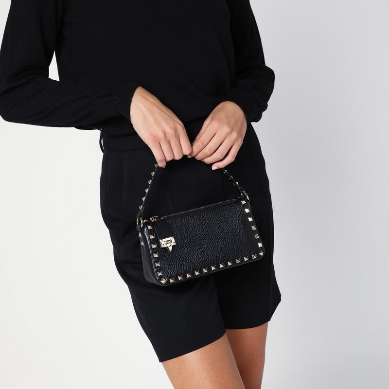 Small Rockstud Leather Shoulder Bag In Black Product Image