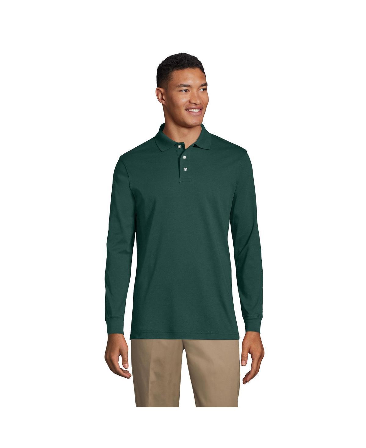 Big & Tall Lands End Long Sleeve Interlock Polo, Mens Classic Blue Product Image