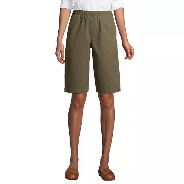 Petite Lands End Midrise Pull-On Twill Bermuda Shorts, Womens Green Moss Product Image