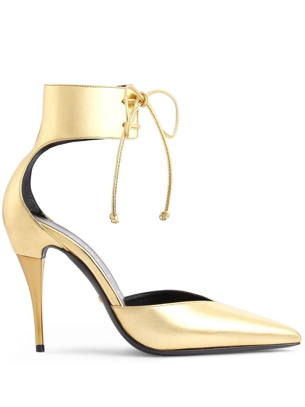 Ankle-cuff Metallic Leather Pumps In Gold Product Image