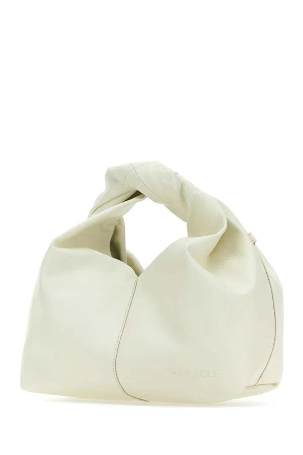 JW ANDERSON Ivory Leather Mini Twister Hobo Handbag In White Product Image