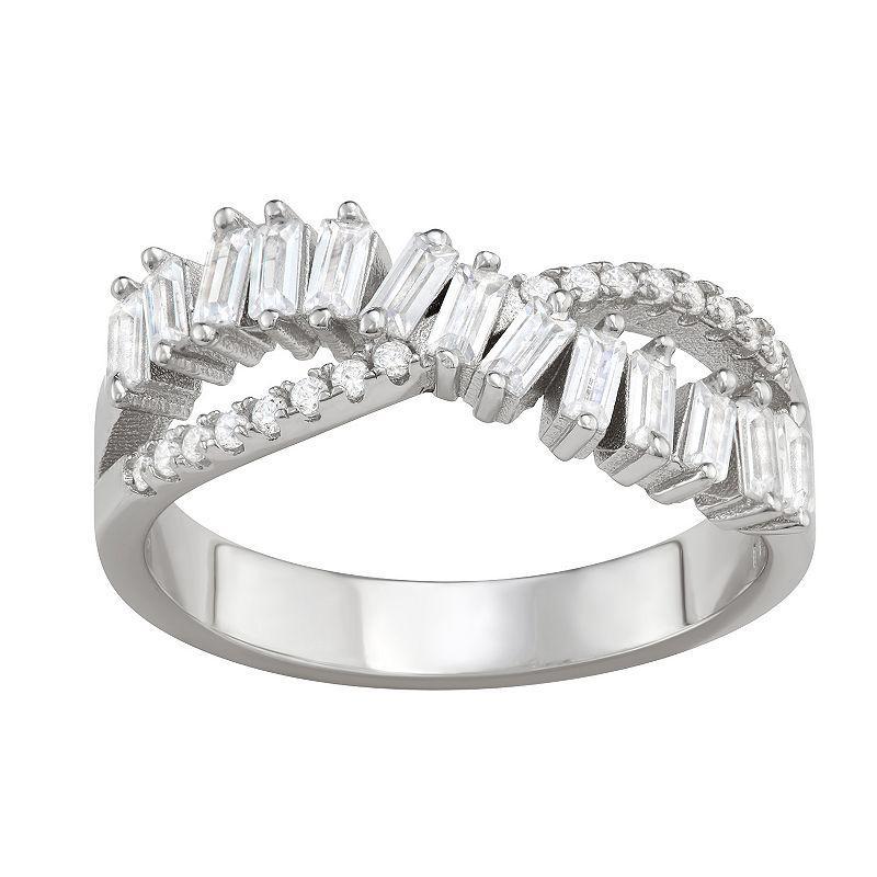 Contessa Di Capri Cubic Zirconia Baguette & Round Cut Bypass Ring, Womens Sterling Silver Product Image