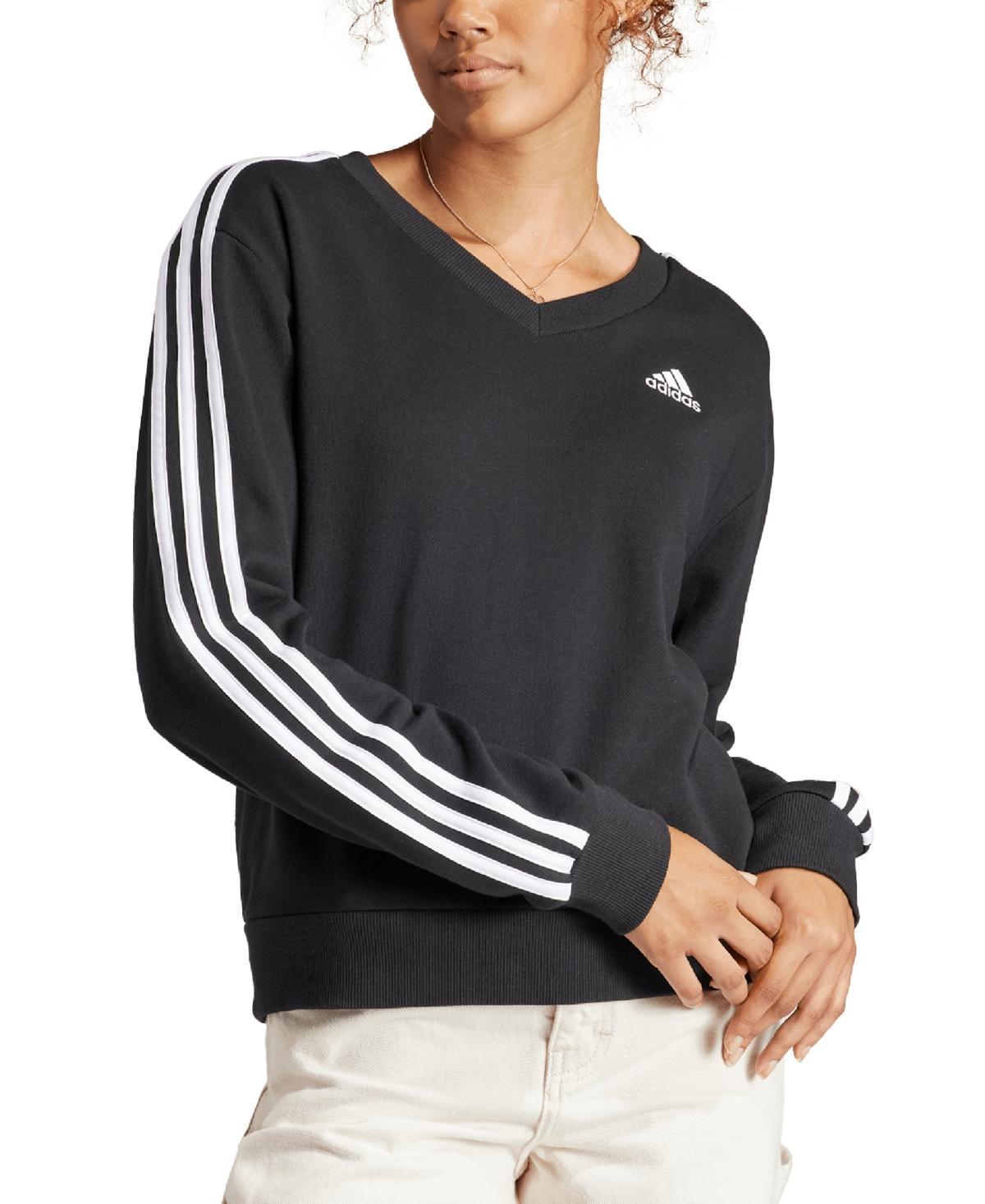 adidas Womens Essential Cotton 3-Stripe V-Neck Sweatshirt Product Image