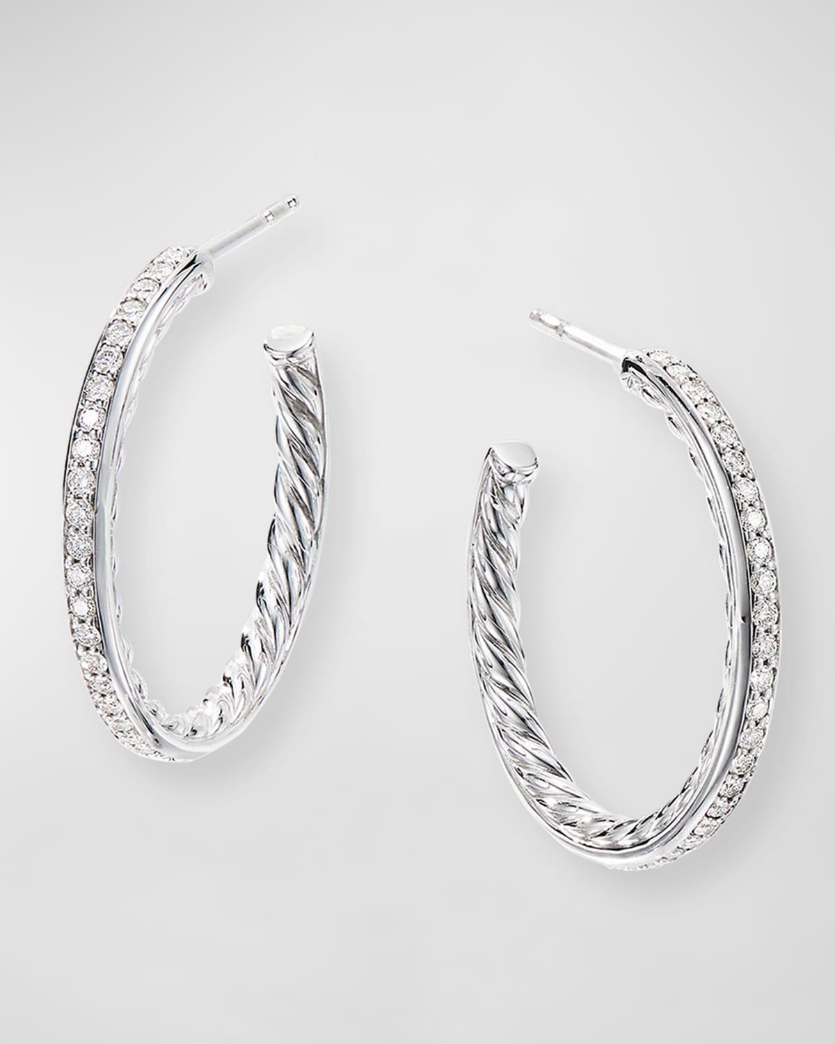 Womens Small Hoop Earrings with Pav Diamonds Product Image