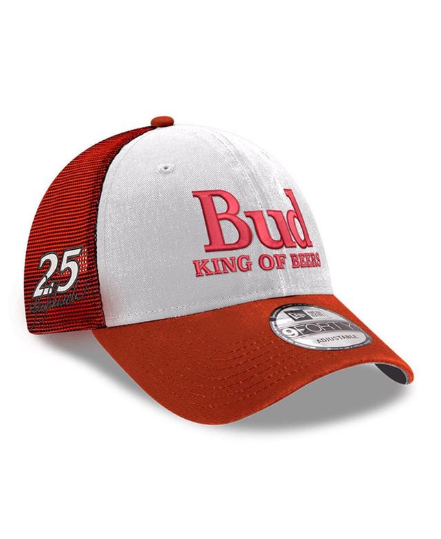 Mens New Era White Hendrick Motorsports Budweiser 9FORTY Adjustable Trucker Hat - Scarlet Product Image