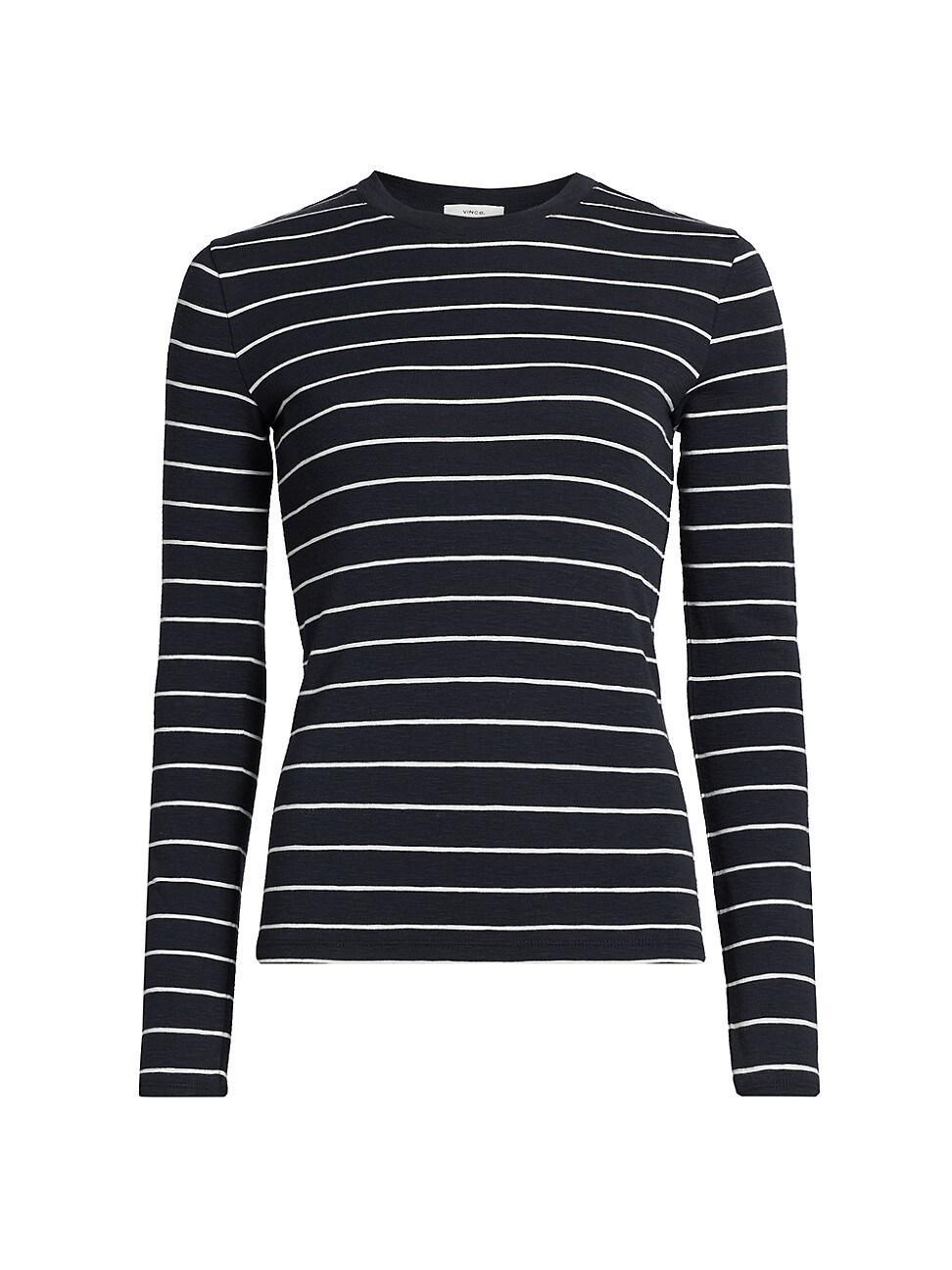 Womens Striped Cotton-Blend Crewneck Long-Sleeve T-Shirt Product Image