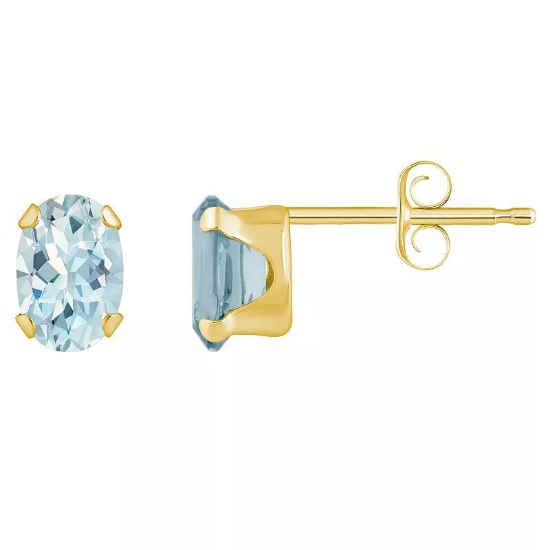 Celebration Gems 10k Gold Oval Aquamarine Stud Earrings, Womens, Blue Product Image