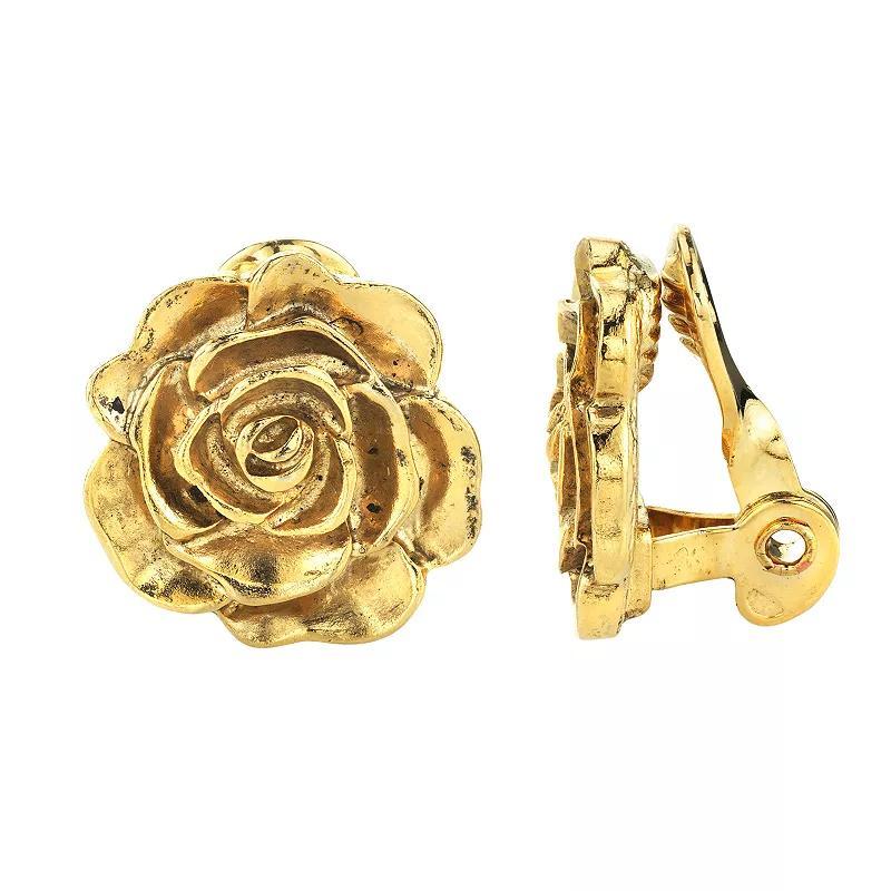 1928 Jewelry 14K Gold Dipped Flower Button Clip Earrings Product Image