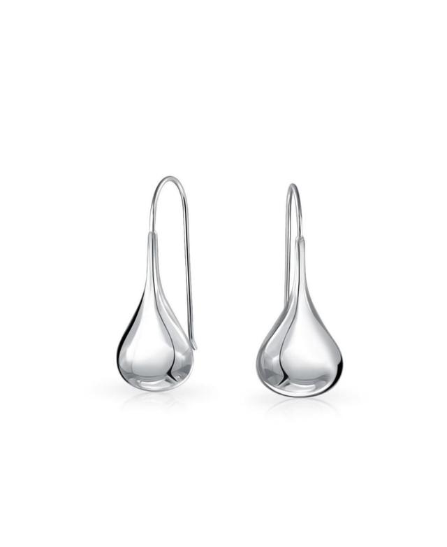 Bling Jewelry Simple Plain Puffed Teardrop Pear Shaped Rain Drop Earrings For Women Fishhook Threader Polish Sterling Silver 1 Inch Product Image