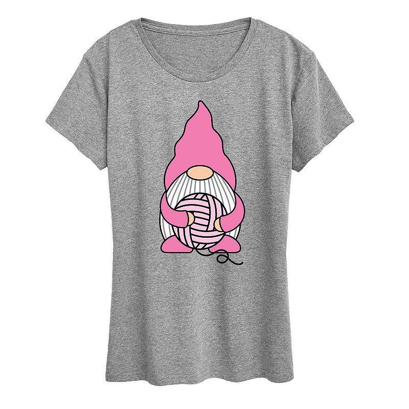 Womens Knitting Gnome Graphic Tee Grey Gray Product Image