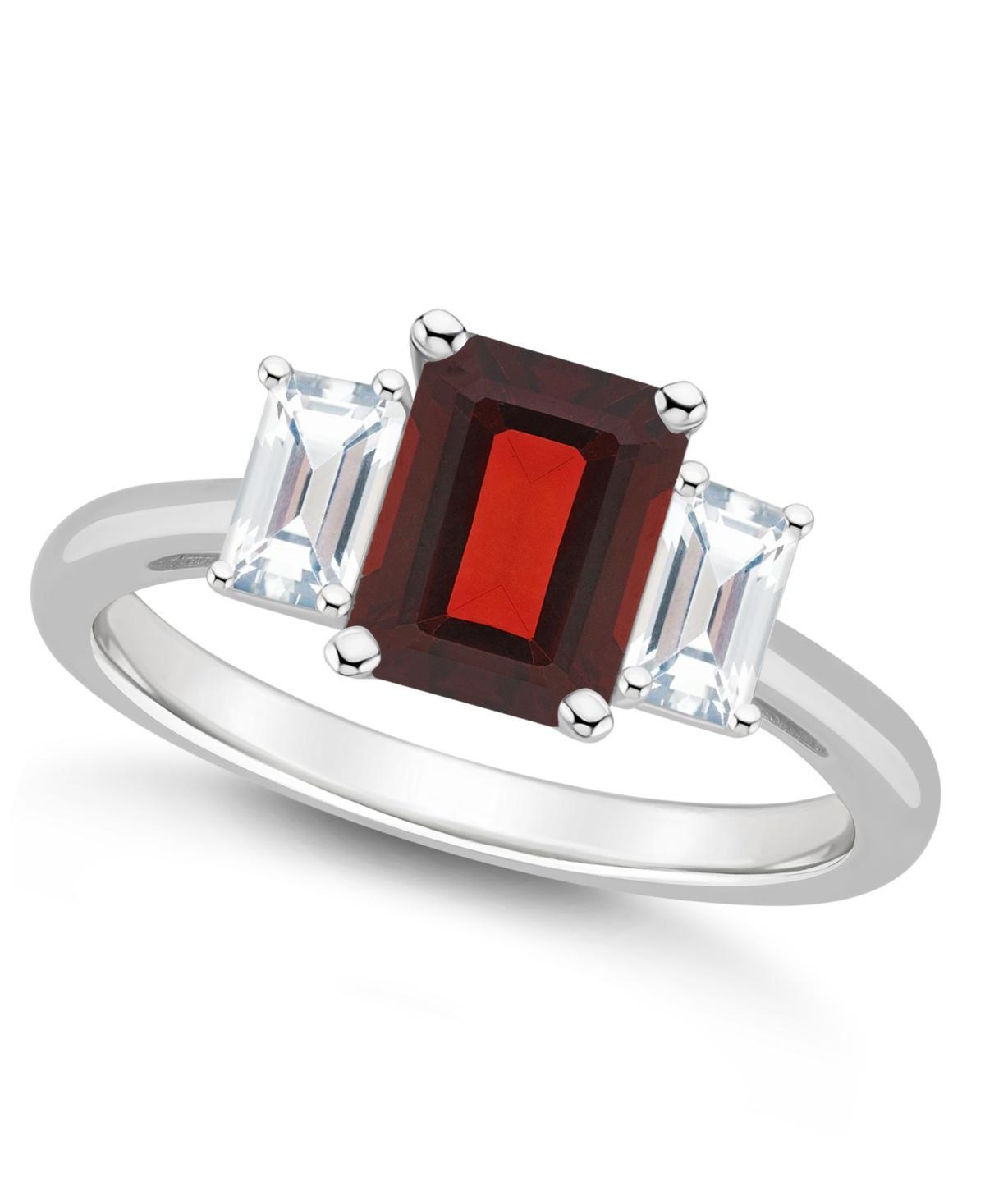 Macys Womens Garnet (1-9/10 ct.t.w.) and White Topaz (3/4 ct.t.w.) 3-Stone Ring in Sterling Silver Product Image