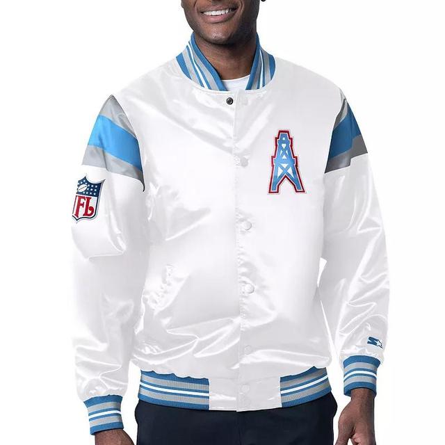 Mens Starter White/Light Blue Houston Oilers Vintage Satin Full-Snap Varsity Jacket Product Image