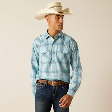 Ariat® Men's L/S Henryk Retro Fit Blue Plaid Snap Shirt Product Image