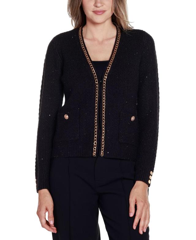 Belldini Womens Black Label Chain Detail Open-Front Cardigan Sweater - Black Product Image