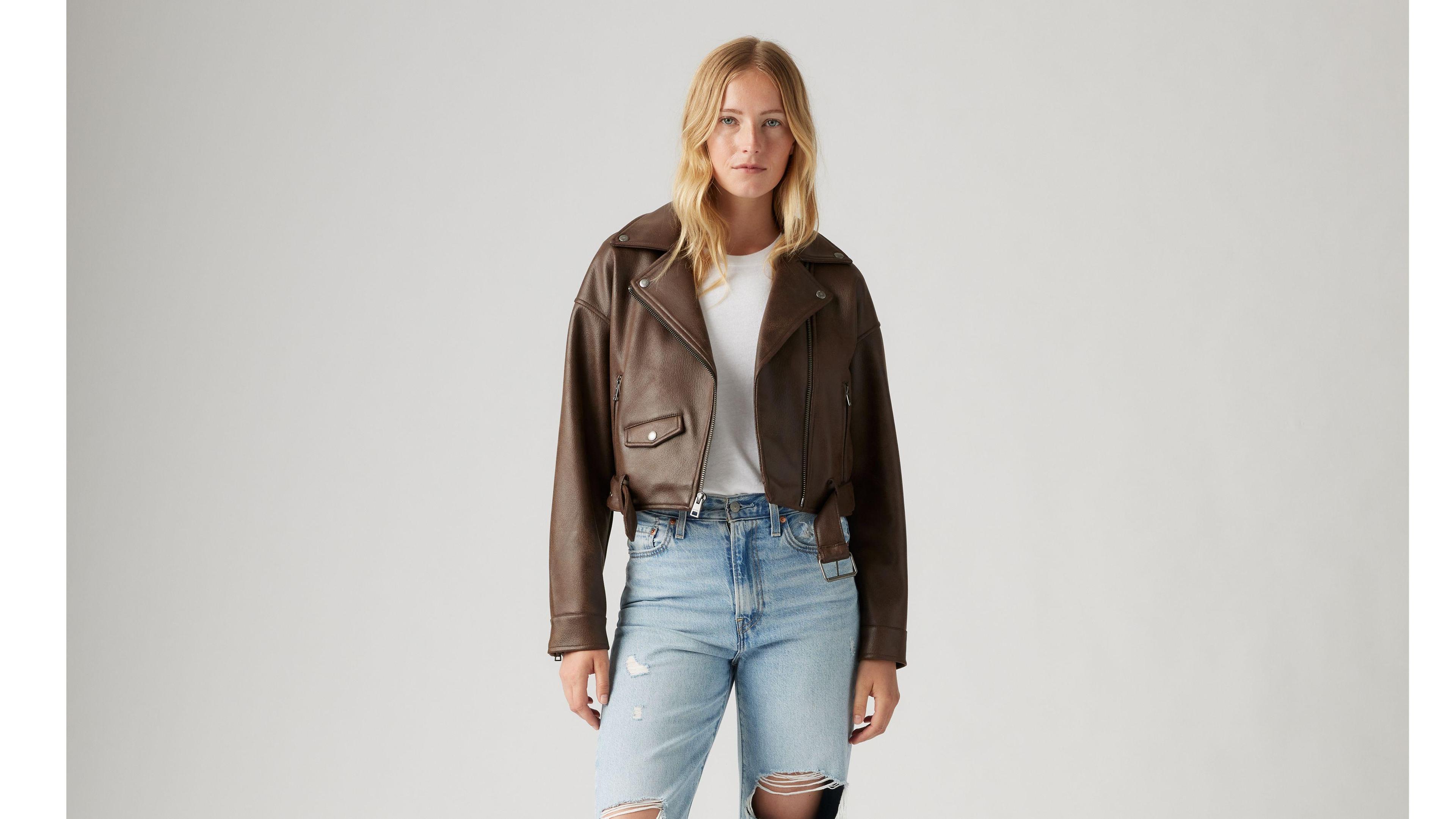 Belted Crop Moto Jacket Product Image