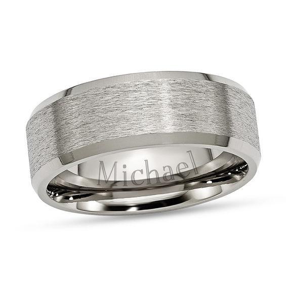 Men's 8.0mm Engravable Bevelled Edge Wedding Band in Titanium (1 Line) Product Image